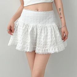 Sukapan Skirt Y2K Low Rise Tiered Ruffled Lace Trim Mini Skirt White Miniskirt Summer Women Teen-Girl Fairycore Sakupan Outfit