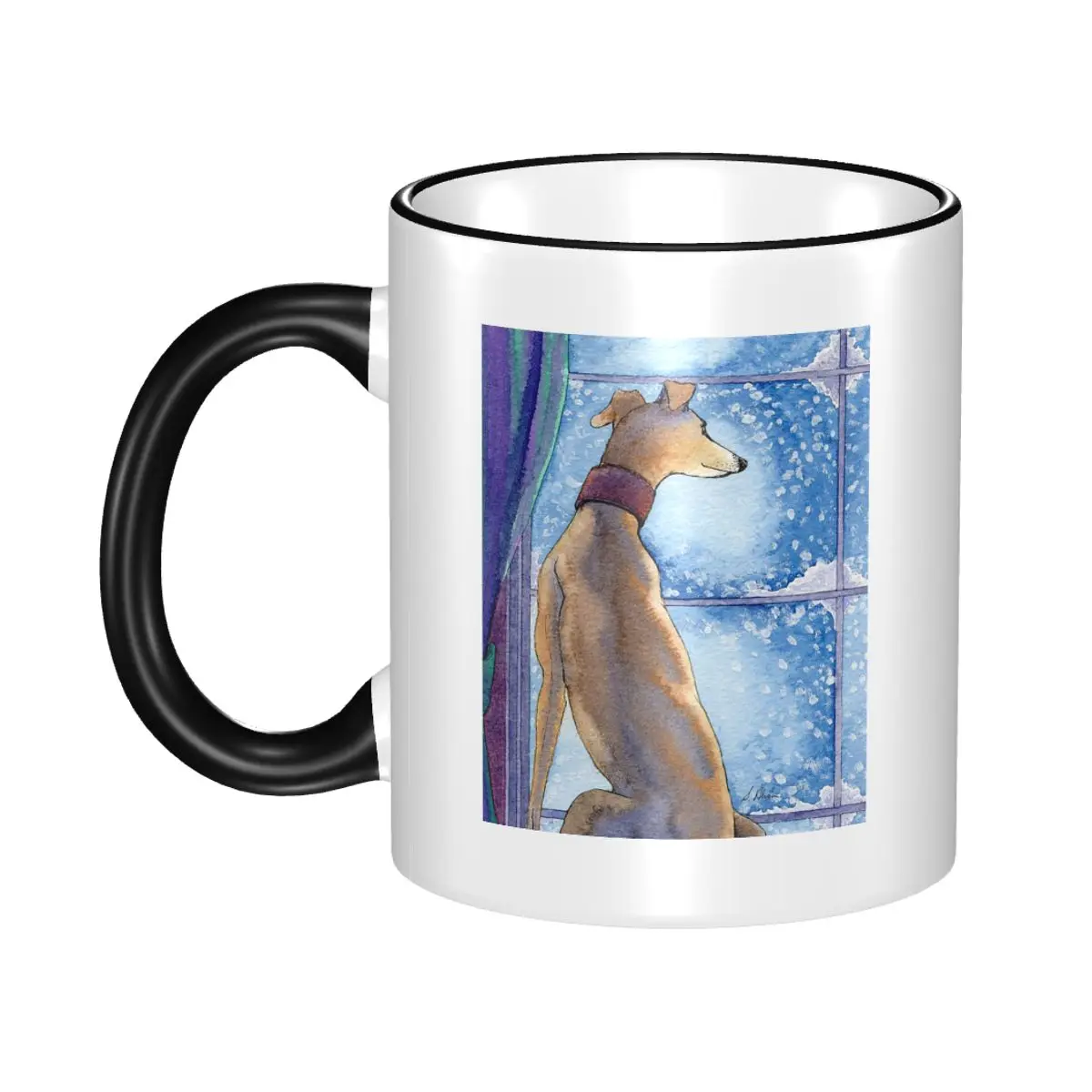 Greyhound Dog Sits In The Warm Watching The Snow Fall Outside Mug Ceramic Coffee Cups Tea Mugs Milk Cup Drinkware Gifts Friend