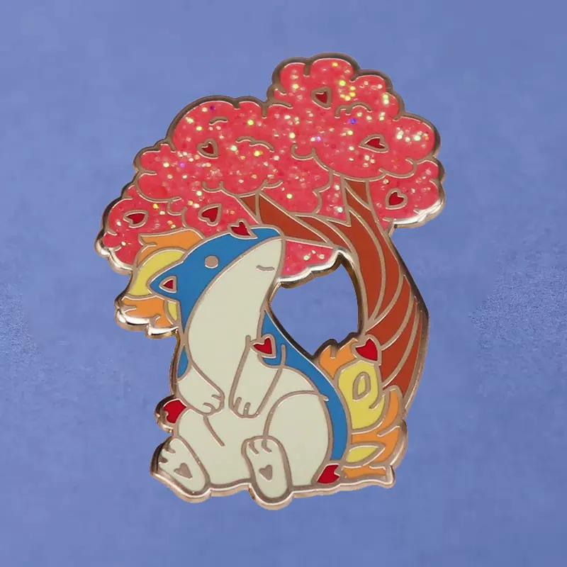 Cute Pokemon Quilavas and Cherry Tree Hard Enamel Pin Kawaii Flame Elf Badge Brooch Anime Fans Gift Jacket Lapel Jewelry