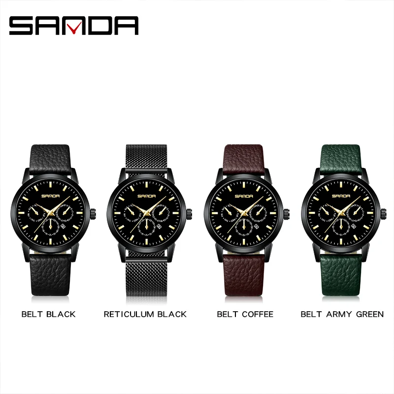 SANDA P1125 2023 moda sportiva a sei pin con calendario orologio da uomo d'affari impermeabile Montre Homme data Clock Stop orologi da polso