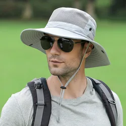 Outdoor UV Protection Sun Hat For Men Women Breathable Mesh Bucket Hats Summer Male Wide Brim Hiking Fishing Hat Panama Caps