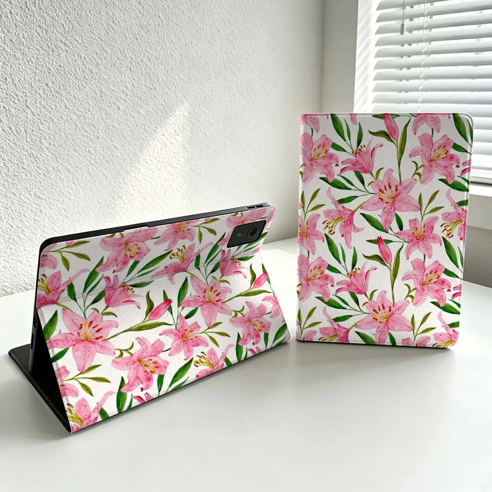 Pink Lily Pattern Cover For Lenovo Xiaoxin Lenovo Tab Pad Pro Plus K11 P12 M10 Legion Y900 Soft Inch Tablet Case