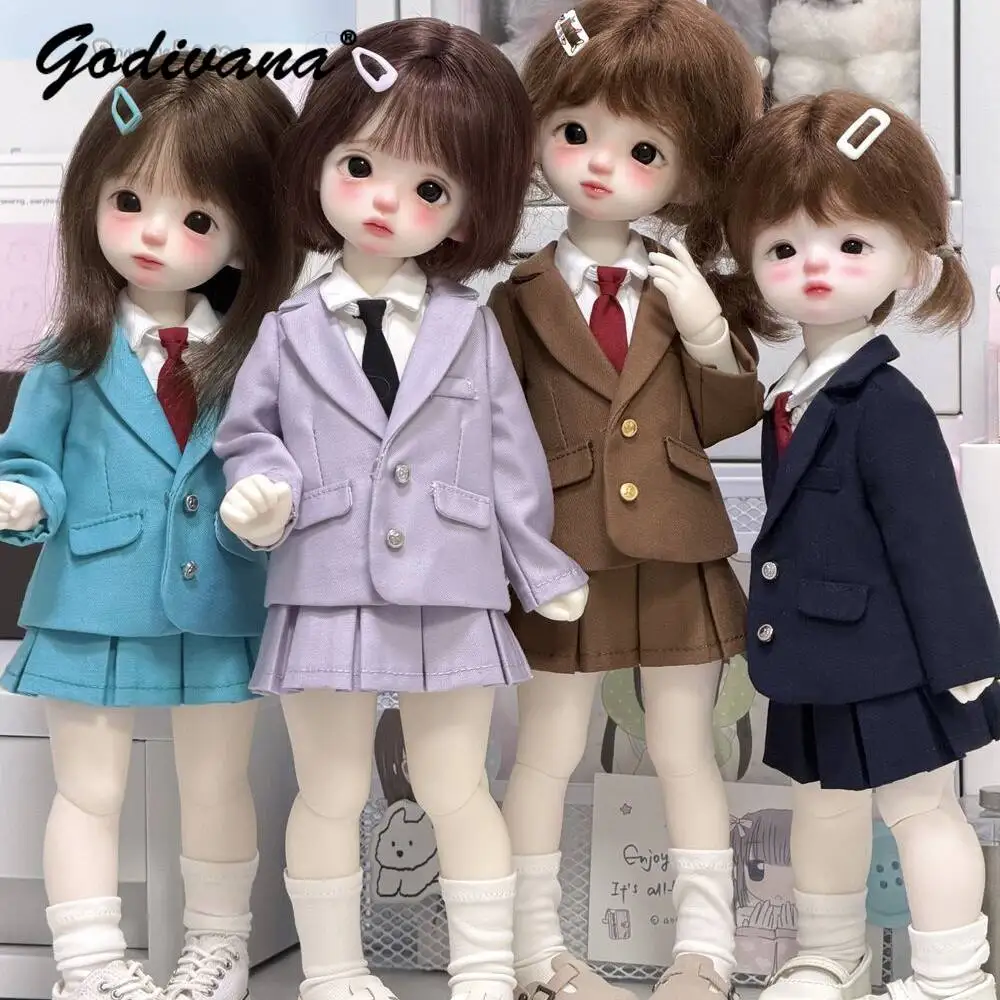 BJD Doll Classic School Uniform Outfit Blazer and Shirt Tie Pleated Skirt 4 Colors Preppy Suit for 1/6 BJD Doll Clothes