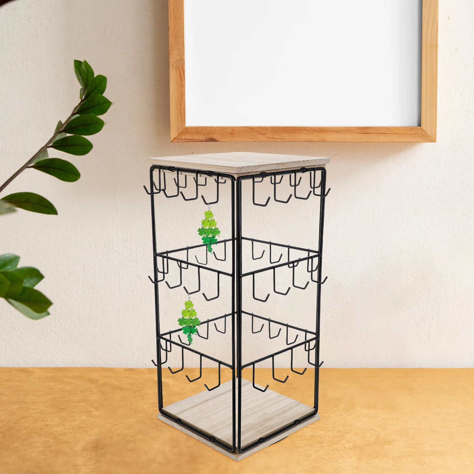 

Wooden Jewelry Display Tower Rotating Earring Holder Ring Organizer Natural Wood Minimalist Jewelry Storage for Countertops