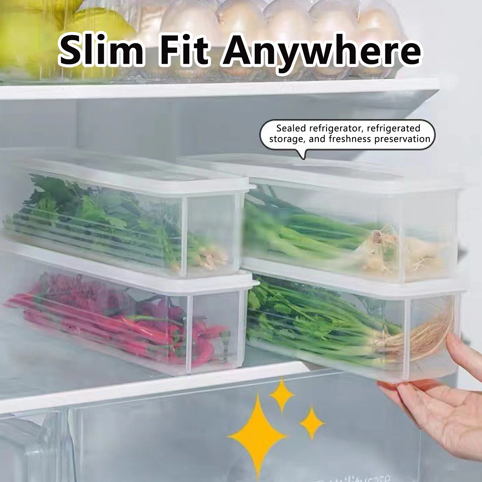 Cilantro-caja de almacenamiento de cebollino para refrigerador, contenedor fresco con tapa, verduras, huevos, fideos, sellado, organizador de cocina