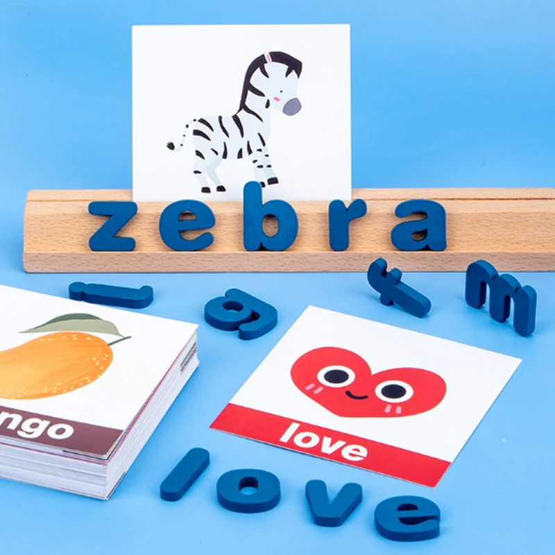 Drewniane litery do dopasowywania dla dzieci // Nauka pisania słów dla rodziny i niemowląt // Edukacyjna zabawka Montessori, puzzle z alfabetem, gra stołowa? ?