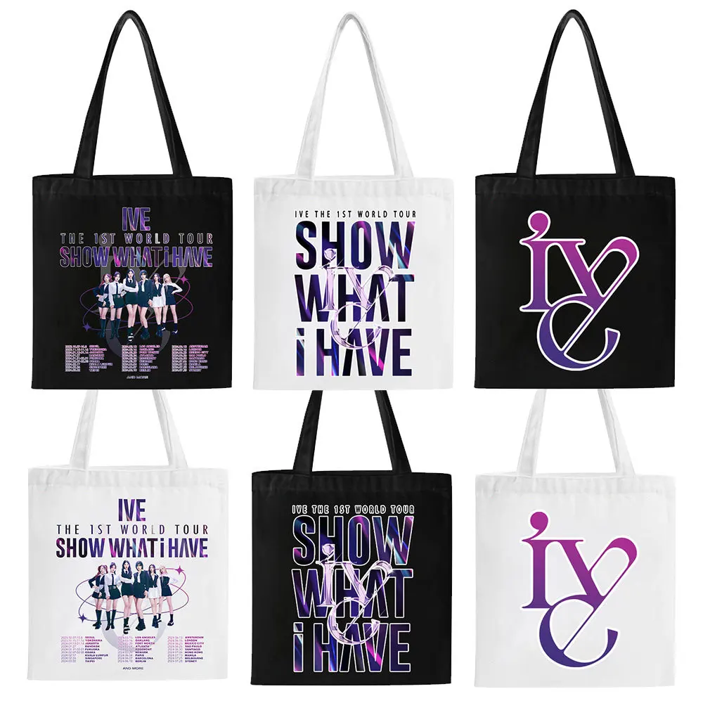 Kpop IVE Canvas Bag Handbag The 1st World Album Printed Sign Totes Shoulder Zipper Bag WonYoung YuJin LIZ LEESEO Gift