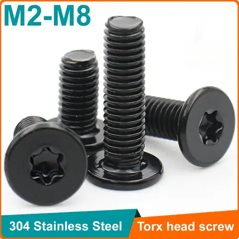 10pcs Black 304 Stainless Steel M1.6 M2 M2.5 M3 M4 M5 M6 M8 CM Six-Lobe Torx Ultra Thin Super Low Flat Wafer Head Screw Bolt