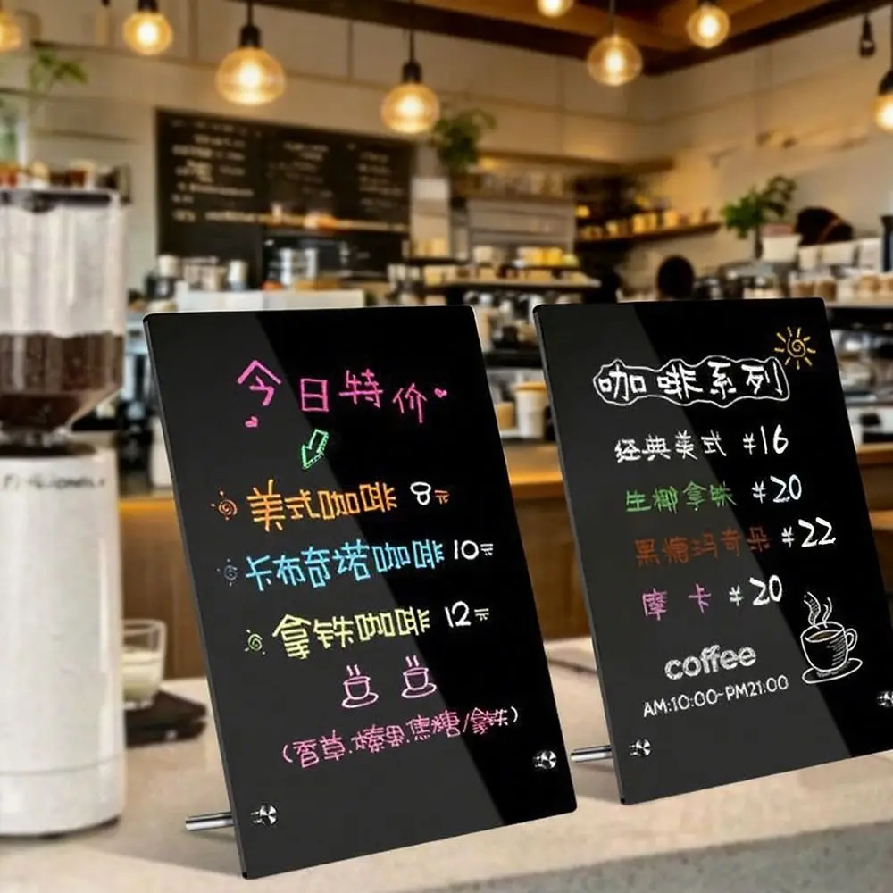 Portable Acrylic Desktop Message Board Vertical DIY Drawing Board with Metal Bracket Desktop Stand Office Home Desktop Ornament