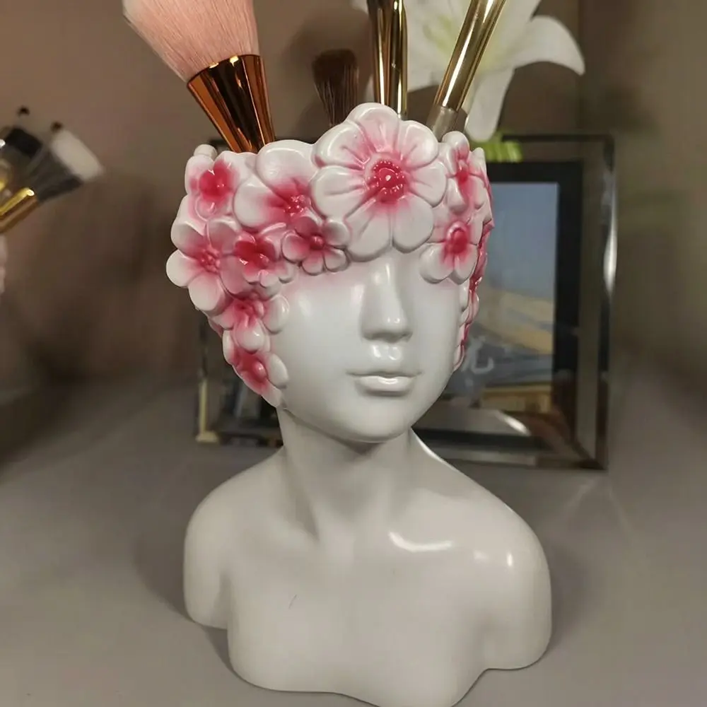 Face Shape Design Pen Holder Human Body Art Multifunctional Makeup Brush Holder Nordic Style Storage Bucket Dresser Storage