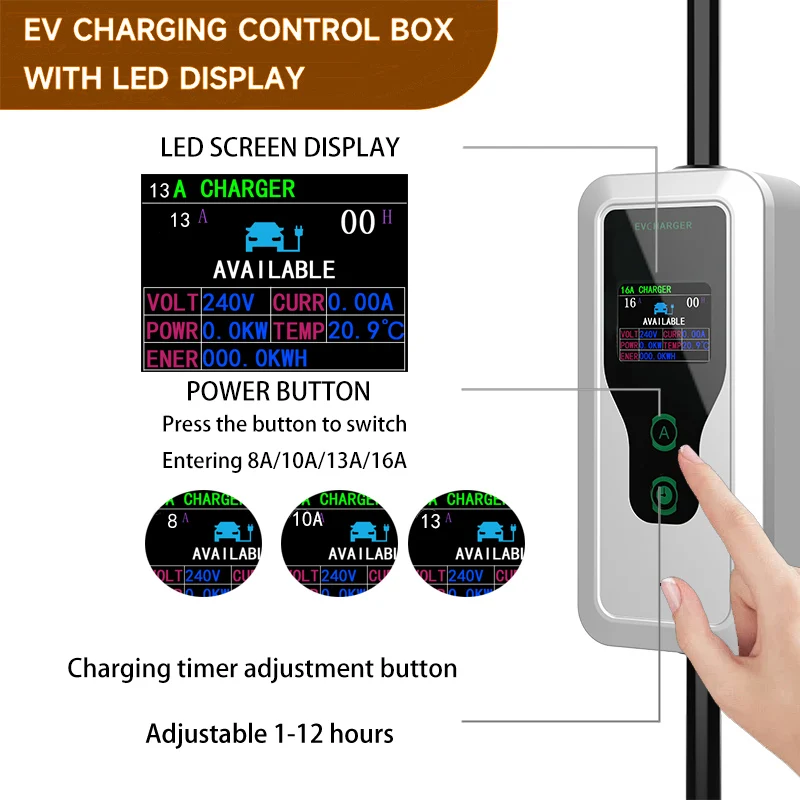 WUFEN Electric Car Portable Type2 GBT NACS Type1 UK BS Plug EV Charger 13A 3.3 KW Charging Cable EVSE 230V for Home Outdoor Use