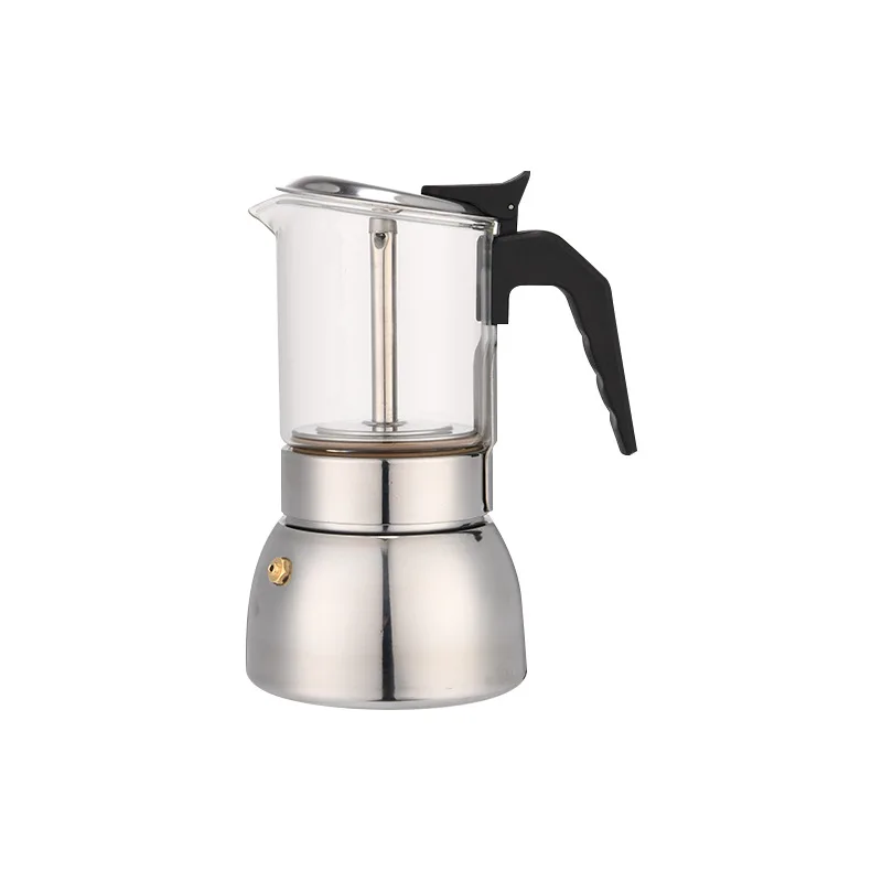 

200/300/450 Ml 4/6/9 Cup Glass Espresso Custom Logo Stainless Steel Coffee Maker Moka Pot