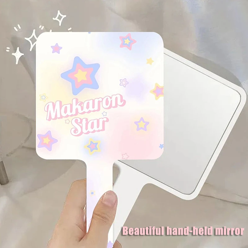 Foldable/Non Foldable Ins Gradient Star Makeup Mirror Handheld Makeup Mirror Student Dormitory Handle Mirror Girl Heart Mirro