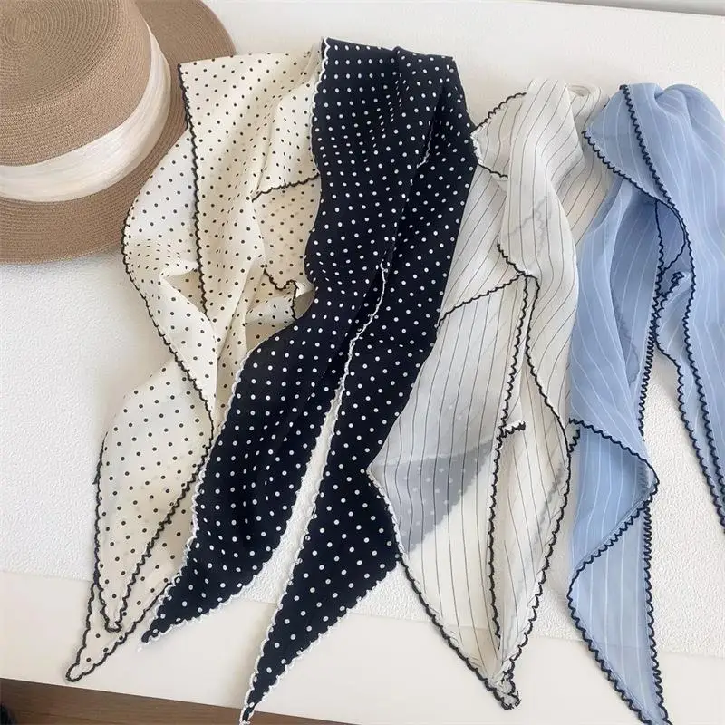 甘い水玉三角形スカーフ女性ストライプレースネックスカーフヘッドバンド韓国牧歌ヘッドラップ夏の日焼け止めヘアスカーフ