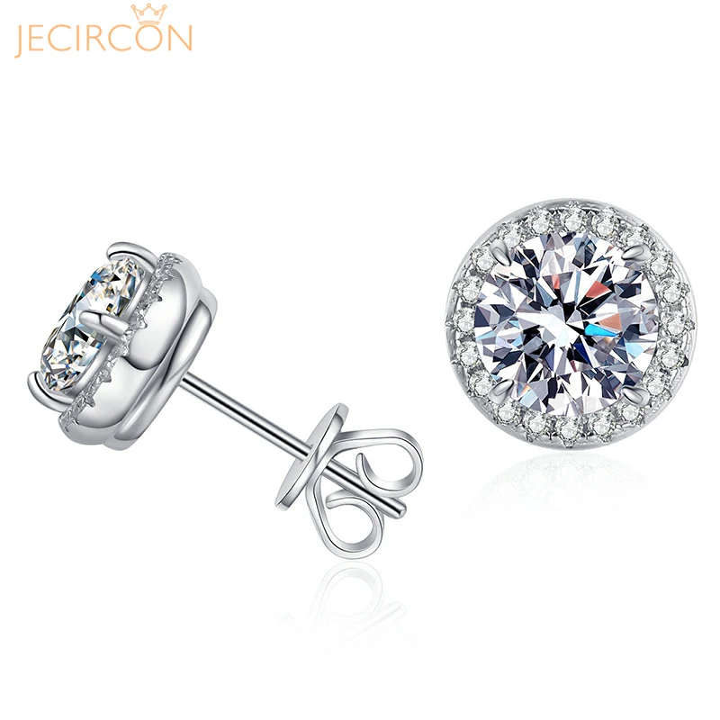 

JECIRCON 925 Sterling Silver Moissanite Stud Earrings for Men/Women 1ct Round Diamond Ear Jewelry Platinum Quality Accessories