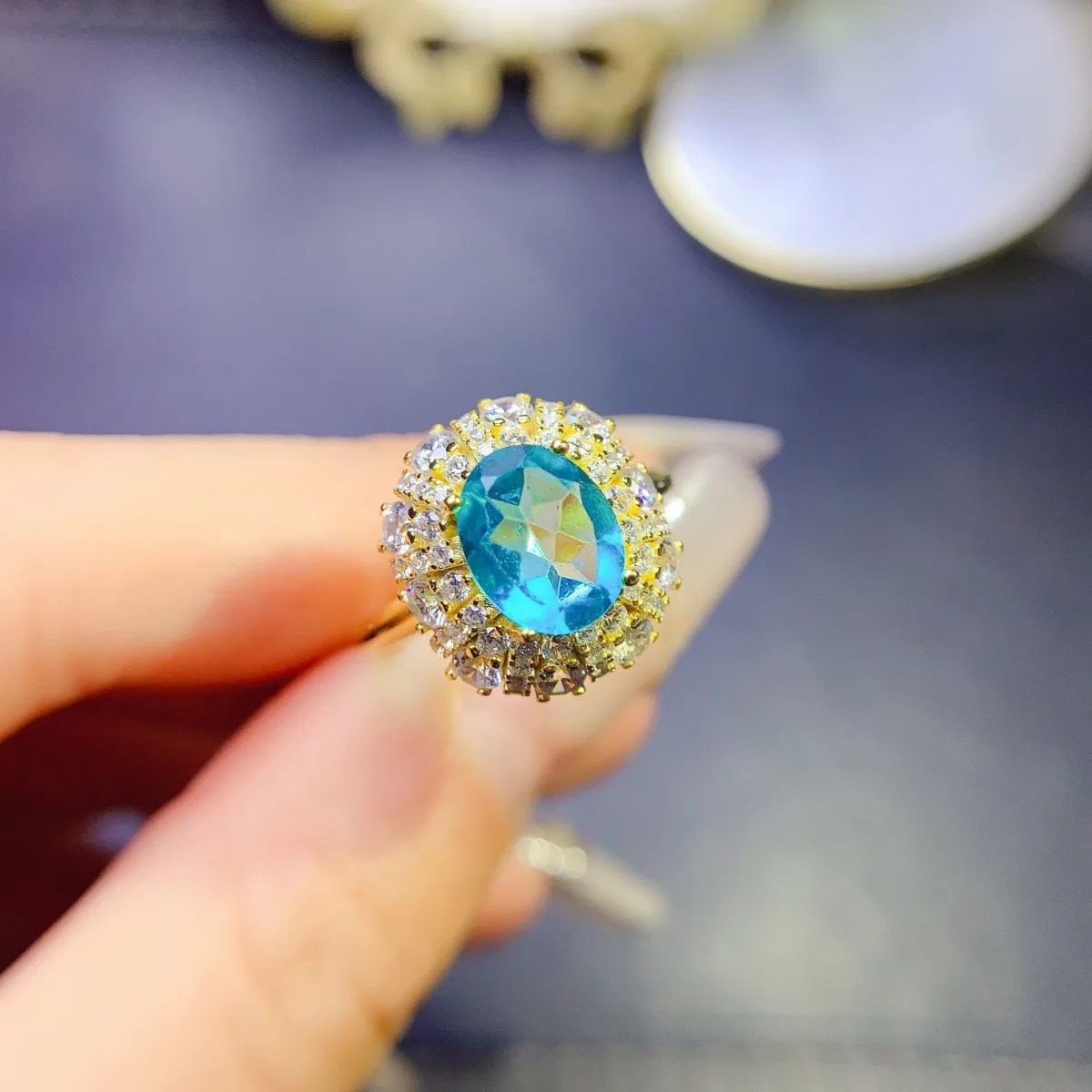 

S925 Sterling Silver Natural Topaz Ring 7*9mm Luxury Jewelry Designer Free Shipping