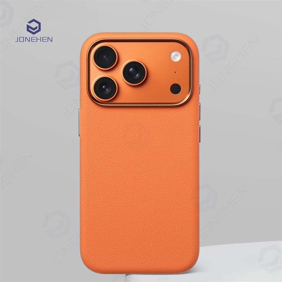 

Business Retro Slim Leather For Magsafe Magnetic Case For iPhone Air 17 Pro Max 17p Camera Control Button Wireless Orange Cover