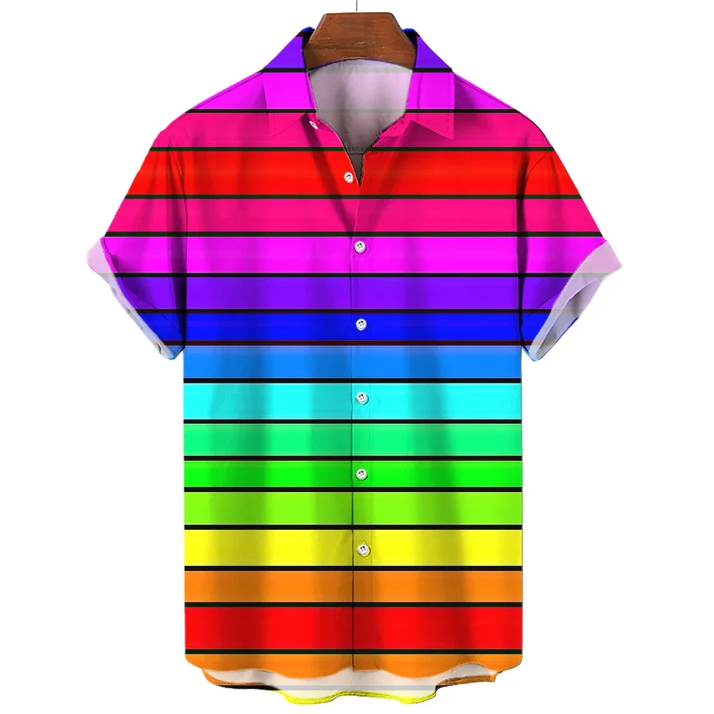 Hawaiian Men\'s Shirts Happy Pride Month Rainbow Design Summer Trends Casual Streetwear Men\'s Clothing Men\'s Short Sleeve Shirts