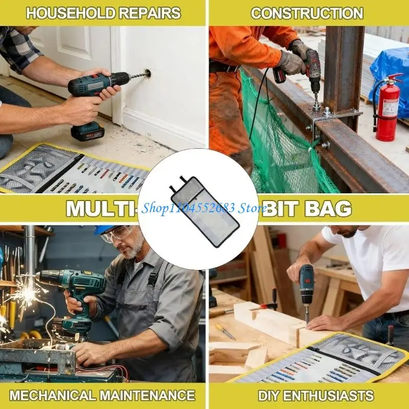 Tool Organizers Tool Bag Reinforced Nylon Fabric Multiple Pockets for Socket Bits Drill Hanging Design