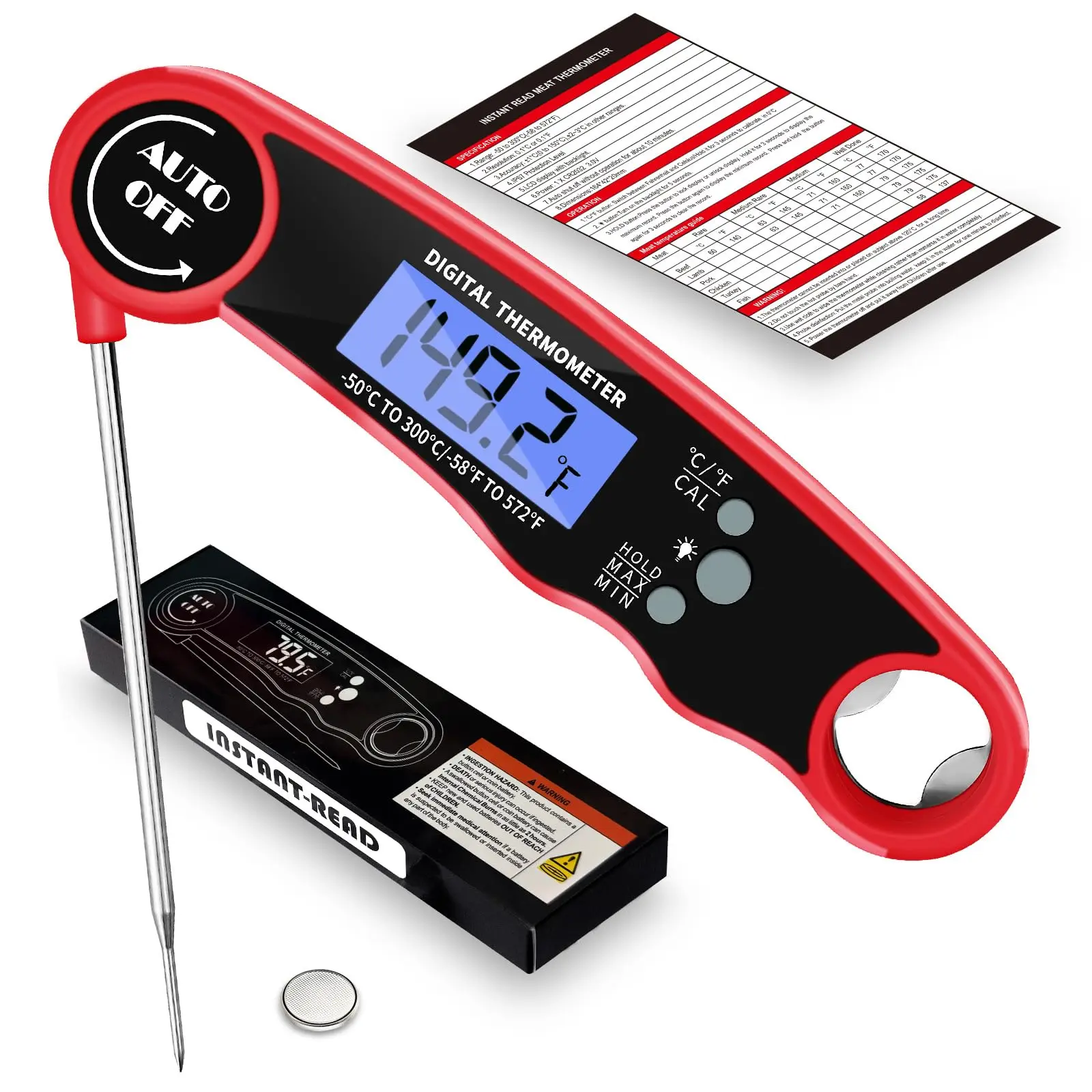 Instant Read Digital Meat Thermometer for Cooking Grill Food Thermometer with Clear LCD Display for Kitchen And BBQ