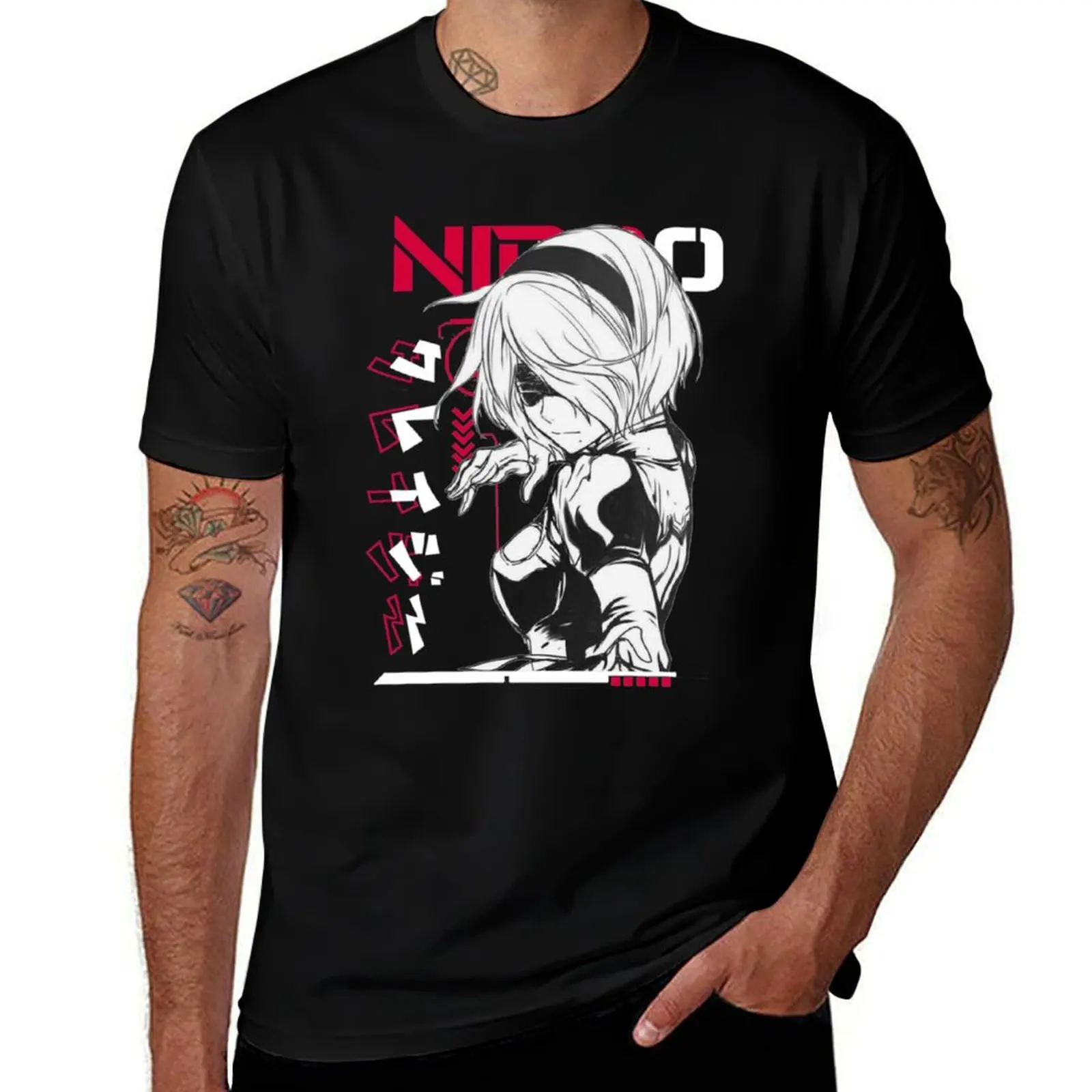 nier automata 2B Tshirt mask T-Shirt Minimalist Plain Crew Neck T-Shirt