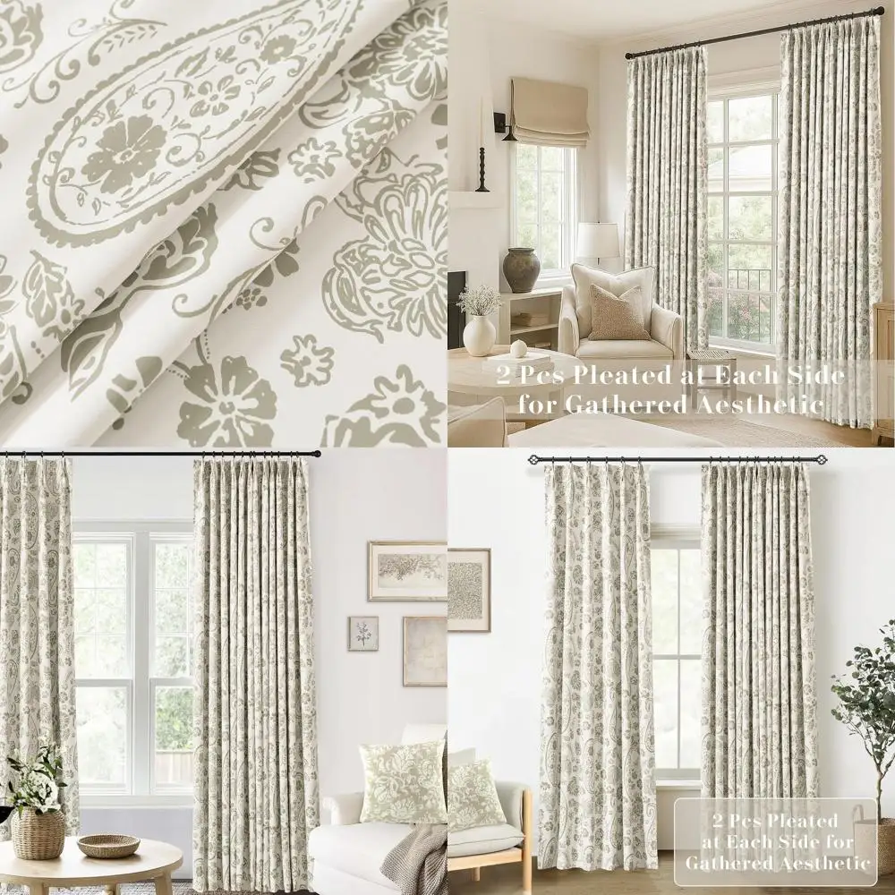 

Pinch Pleated Blackout Curtains 108 Inch Long, Boho Floral Patterned Pinch Pleat Curtain, High End Elegant Black Out 9FT Ceiling