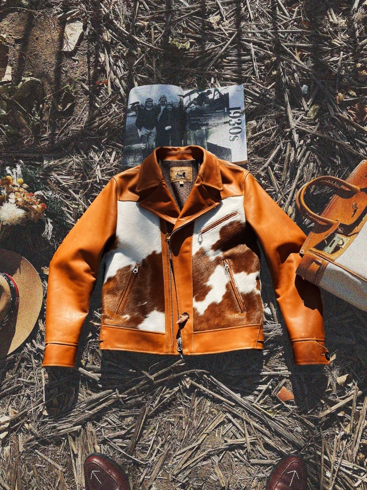 

Кожаная куртка мужская с отложным воротником, короткая приталенная Повседневная модная куртка в американском ретро стиле, с меховой вставкой, на пуговицах, Осень-зима