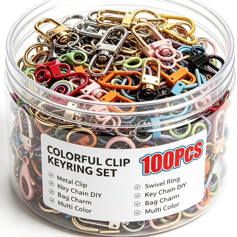 10/100pcs 2026 New Colored Metal Lobster Keychains Ring Chain DIY Material U-shaped Keychains Accessories Doll Hanging Buckles