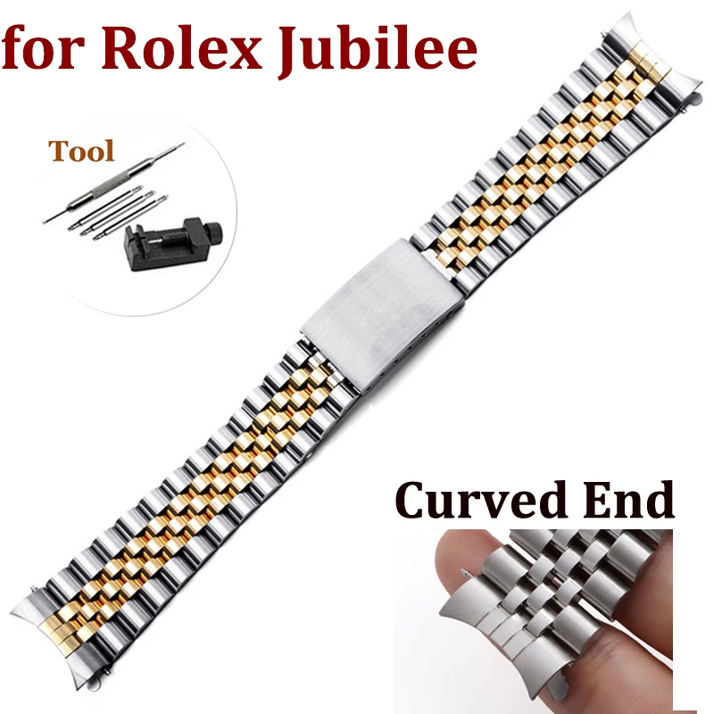 Luxury Curved End Watch Band for Rolex DATEJUST Jubilee Stainless Steel Bracelet Accessories 18mm 19mm 20mm 21mm Metal Belt