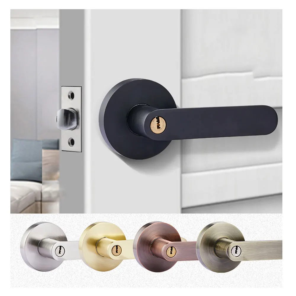 

Silent Room Door Lock Round Door Lock Interior Door Handle Lock with Lock Core/latch with Key Aluminum Alloy Handle Lock