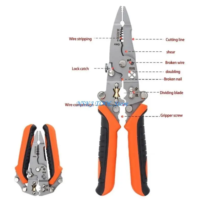 L8RC 12 1 Piculadores remoção fios dobráveis ​​Crimper multifuncional para descascamento arame