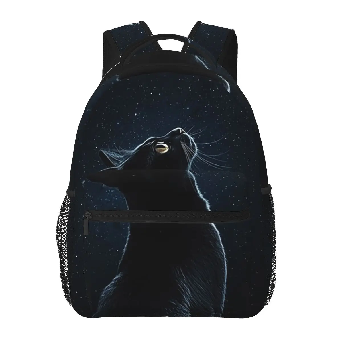 Black Cat Looking Up At The Starry Sky Student Backpack School Bag Hiking Travel Daypack for Boys Girls Bookbag Shoulder Bags