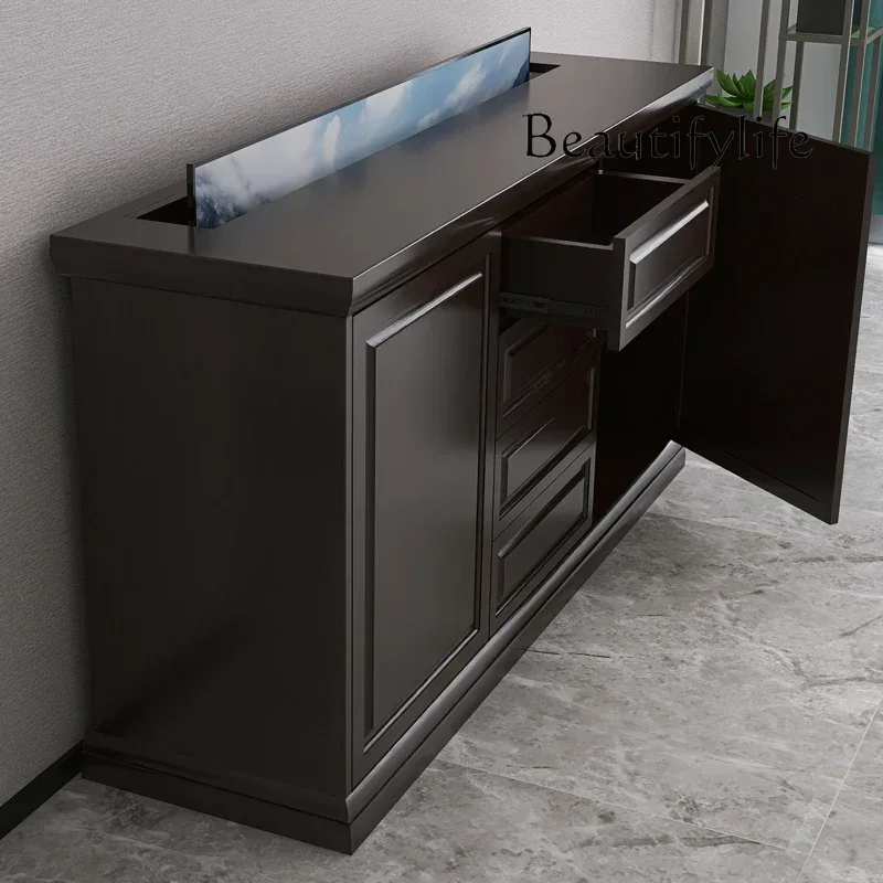 BJ High-end Living Room Paint Lifting TV Hidden Electric Remote Control American TV Cabinet Chinese Partition Cabinet