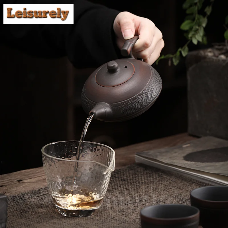 190ml Handmade Qingxi Purple Pottery Teapot Jumping Knife Frosted Pot Tea Soaking Kettle Tea Items Accessories Craft Collection