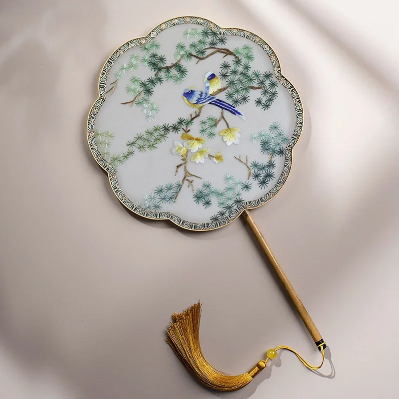Ancient embroidery group fan Suzhou embroidery handmade double-sided embroidered  round fan retro  palace