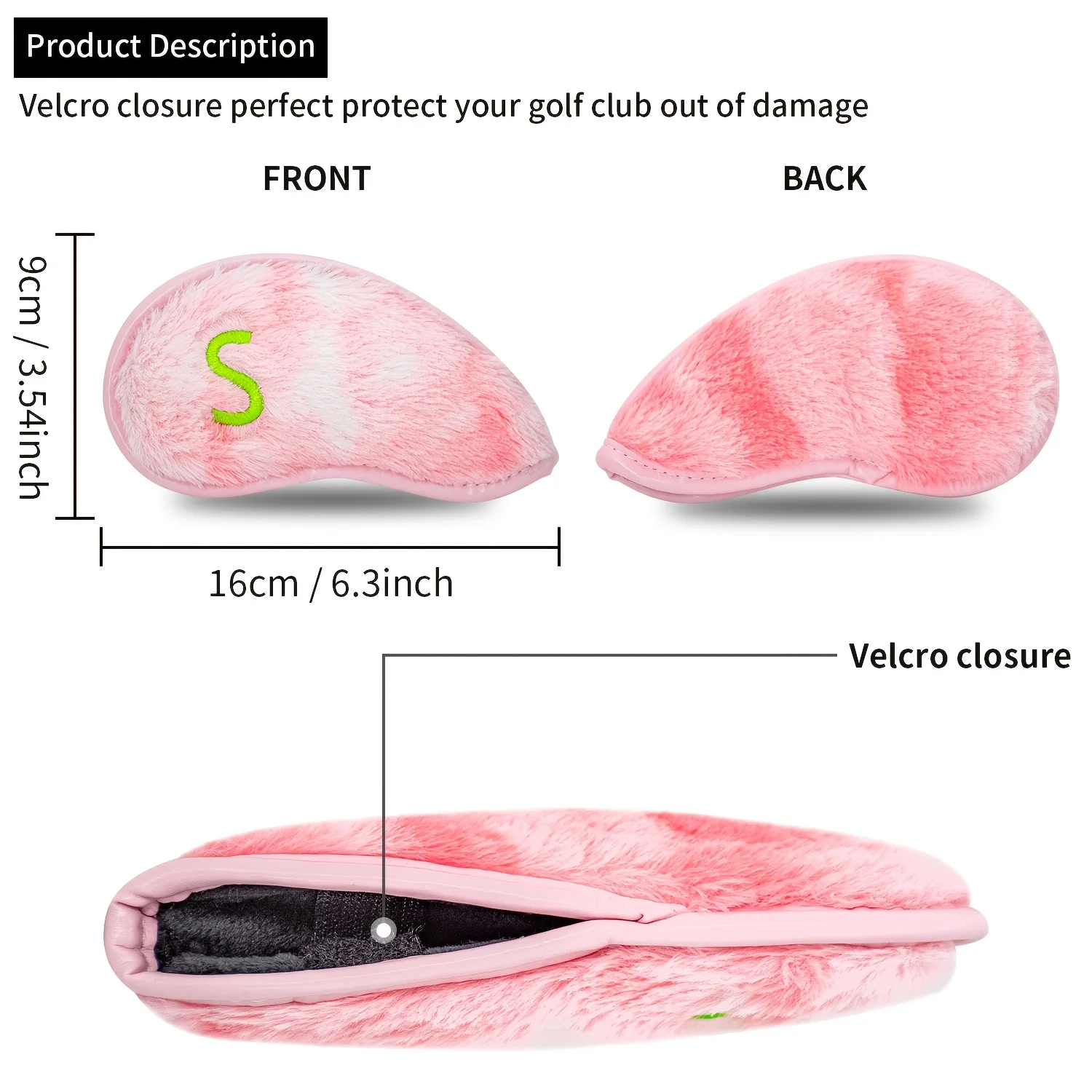 8pcs Golf Headcovers -Pink Tie-Dye Plush Golf Iron Headcovers,Soft Fuzzy Golf Club Covers with Number Embroidery 5/6/7/8/9/A/P/S view 6