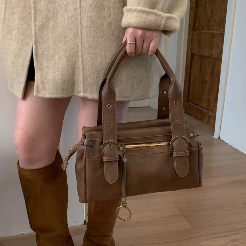 حقائب صغيرة الحجم بمقبض علوي للنساء 2025 محفظة فاخرة وحقيبة يد عالية الجودة غير رسمية للشارع لون نقي حقيبة كتف بوسطن #3