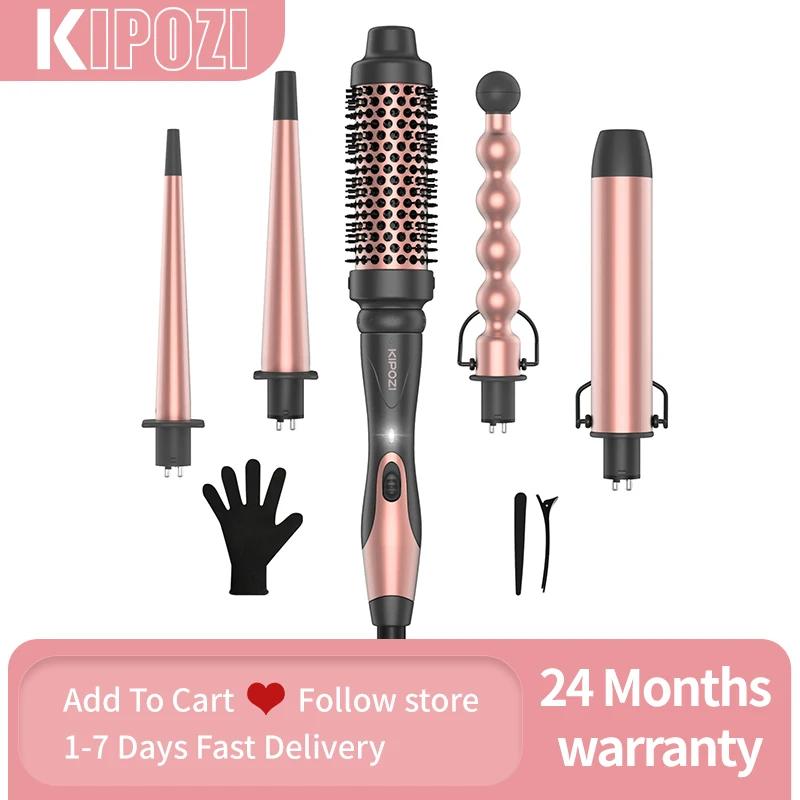 

KIPOZI Hair Curling Wands 5 in 1 Curler Set 9-32mm with Ceramic Coating Barrels Tongs Instant Heating Up