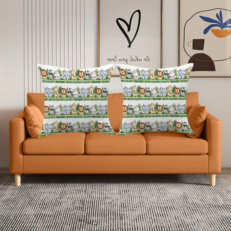 Cute Cartoon Animals Cushion Cover Kid Jungle Animal Design Printed Short Plush Pillow Cover Home Decoration Throw Pillows