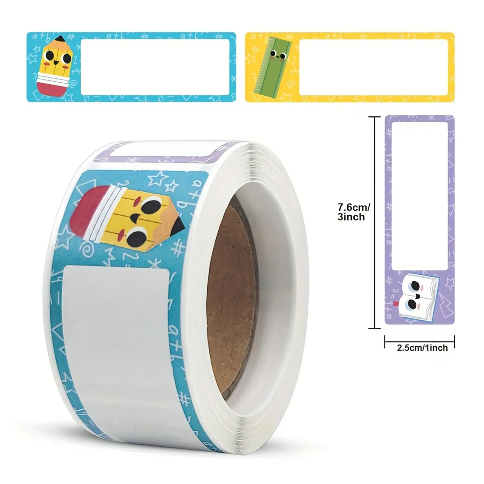 120Pcs-1*3In/2.5*7.6Cm Cute Name Tag Stickers, Writable and Adhesive for Water Bottles and Stationery, Name Sticker Rolls, Three Different Styles of Stickers, Cartoon Stationery Pattern Stickers
