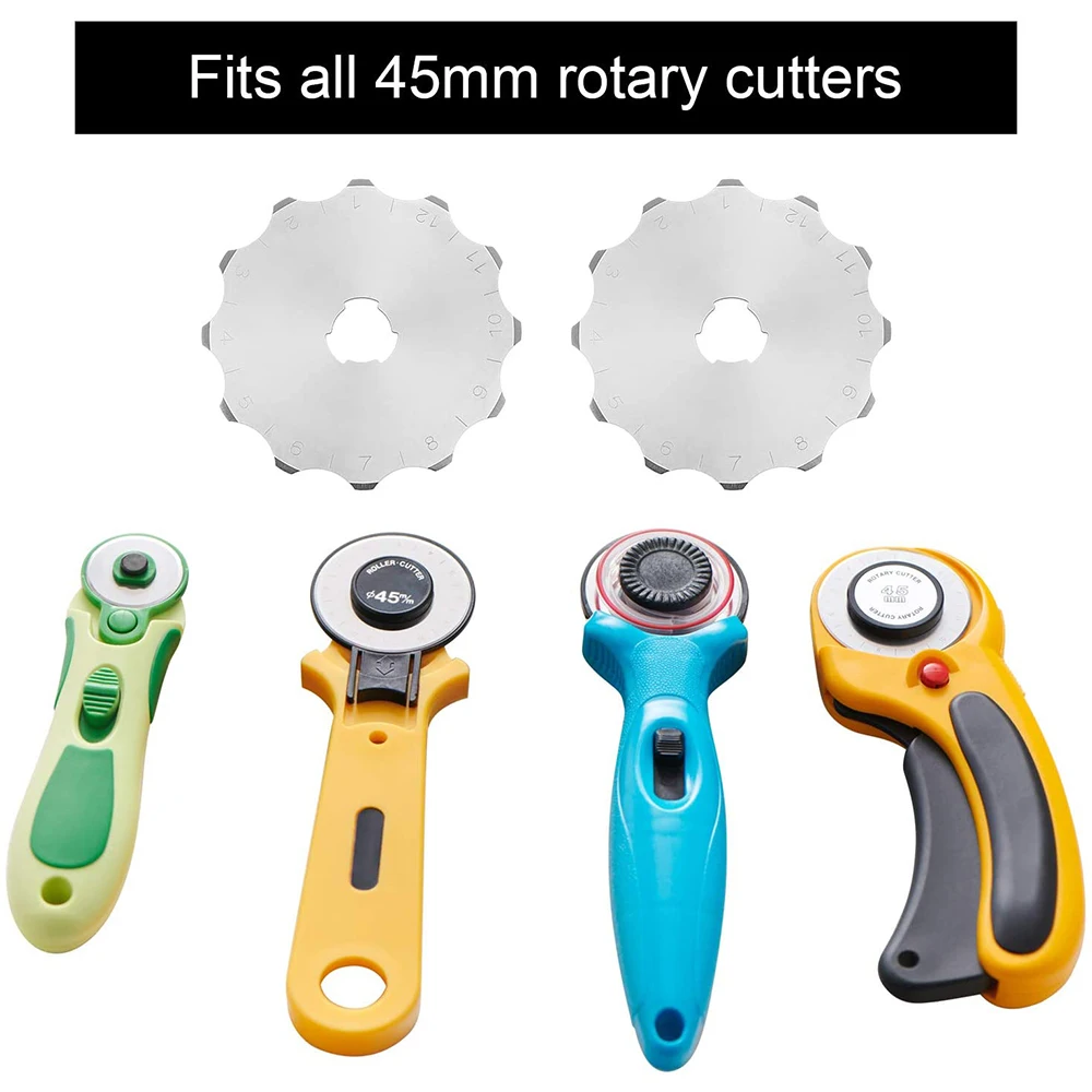 2Pcs 45mm Crochet Edge Skip Blades Rotary Replacement Blades Rotary Cutter Blades for Fabric Cutting Sewing Leather Crafting