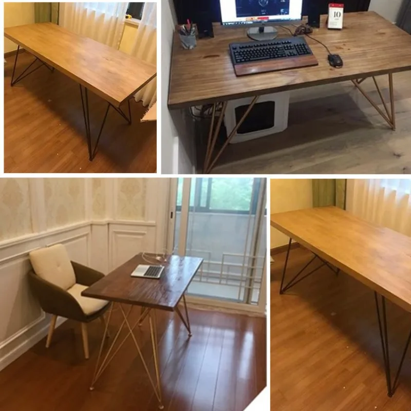 황금색 단조 철제 원목 식탁, 캐주얼 카페 테이블과 의자