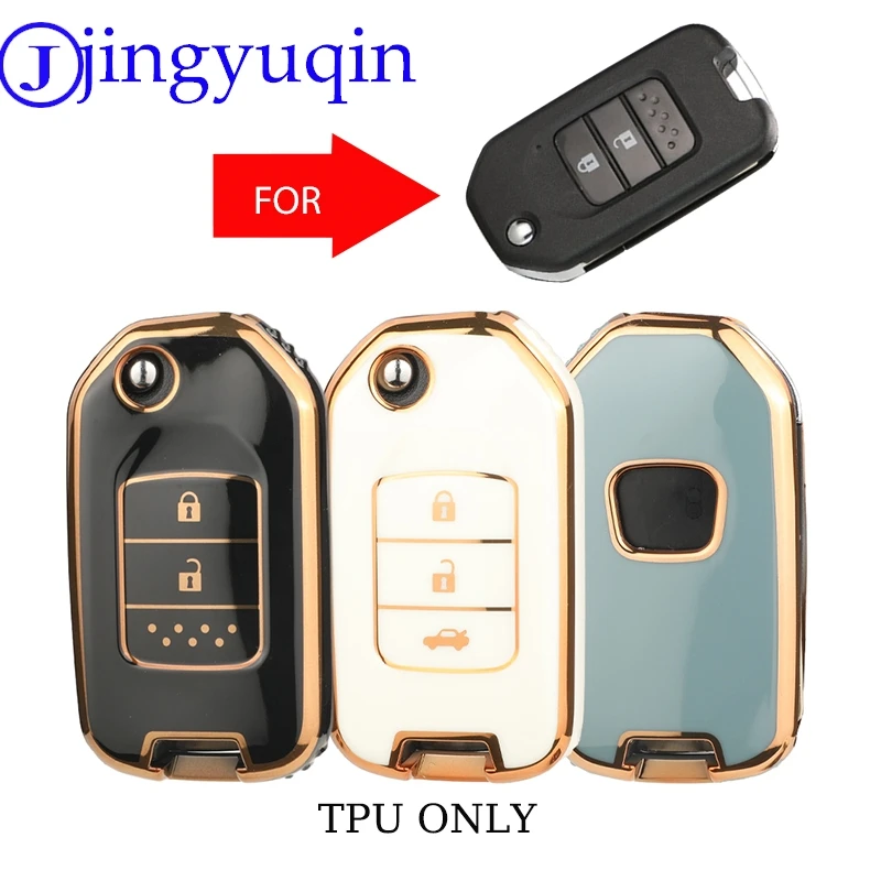 jingyuqin Arrival TPU Car Key Shell Case Fob 2/3Buttons Car Key Case For Honda Civic City Fit HR-V XR-V Folding Flip