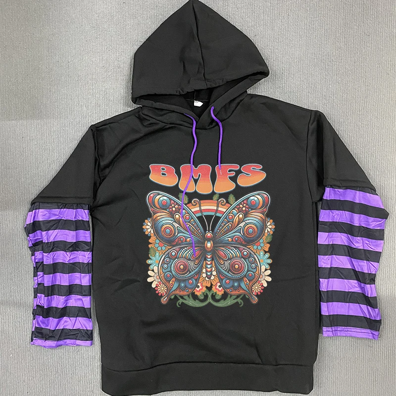 

Harajuku Y2K Vintage Punk Casual Hoodies American Gothic Fashion Hooded Pullover Creative Butterfly Pattern Printing Sweatshirts
