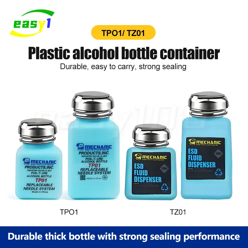 Mecánico TZ01 TP01 100ML 180ML botella de Alcohol antiestática conveniente operación con una sola mano para limpieza de la placa base del teléfono móvil