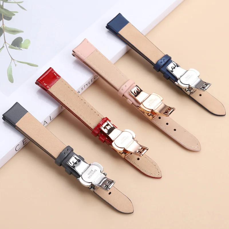 سوار ساعة من الجلد للنساء ، متكيف مع سلسلة لغات الزهور ، مشبك فراشة ، 14 ، LA802008 ،