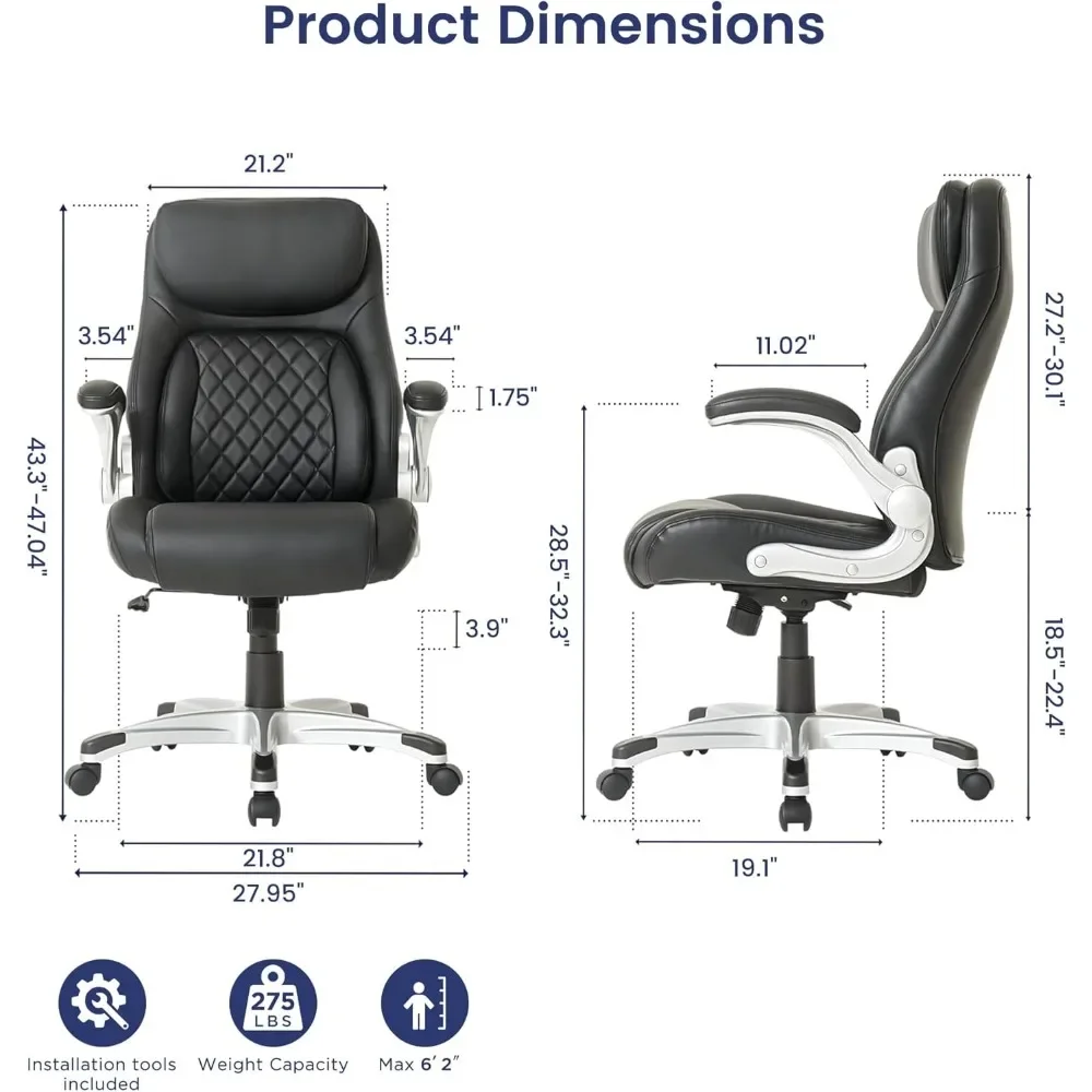 Silla ergonómica de oficina de cuero de microfibra Premium, soporte Lumbar ajustable y reposabrazos, espalda alta, sillas cómodas para juegos de escritorio