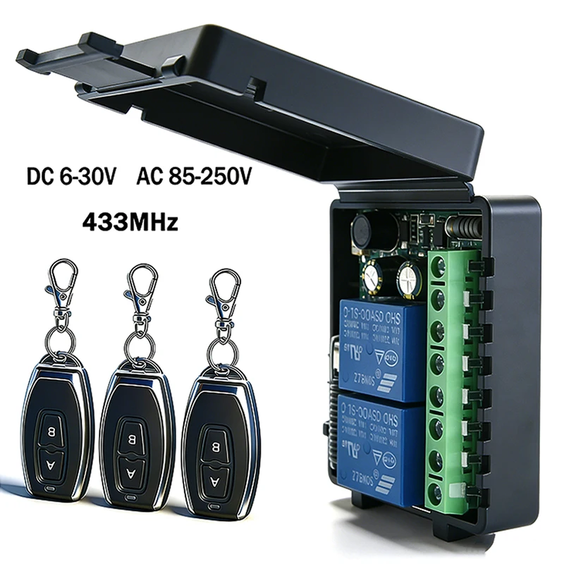 DC 6-30V AC 85-250V 433MHz Remote Control Receiver Relay Module Switch Garage Door Motor Curtain Light LED Signal Transmission