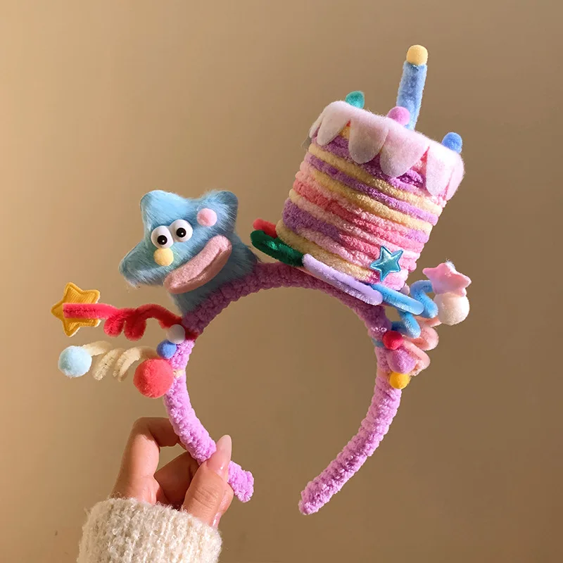 Cute and funny twist stick birthday cake plush headband accessories Halloween Christmas birthday cosplay stage performance gift