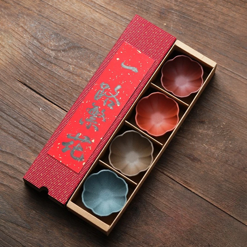 

‌Zisha Clay Master Teacup Gift Set 4 Hand Sculptedu Cups in Multi Tonal Glazes Pure Artisan Mini Tea Bowl Ritual Collection